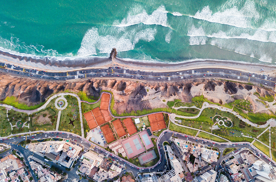 aerial view of the lima coast in peru