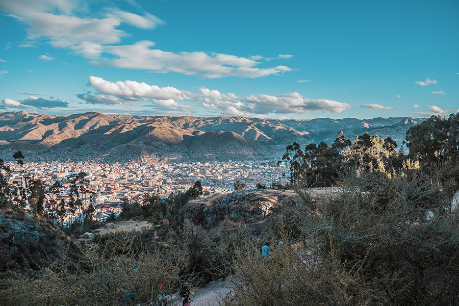 aerial view of the mountainous city of cusco, peru