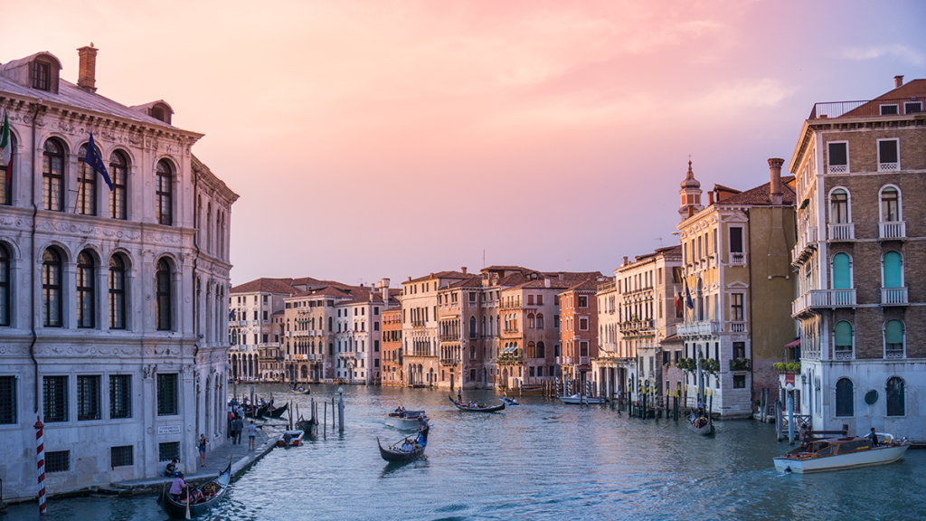 river view of venice italy and the italian buildings that surround the body of water