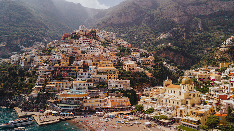 aerial view of Italian vista and villages of the amalfi coast