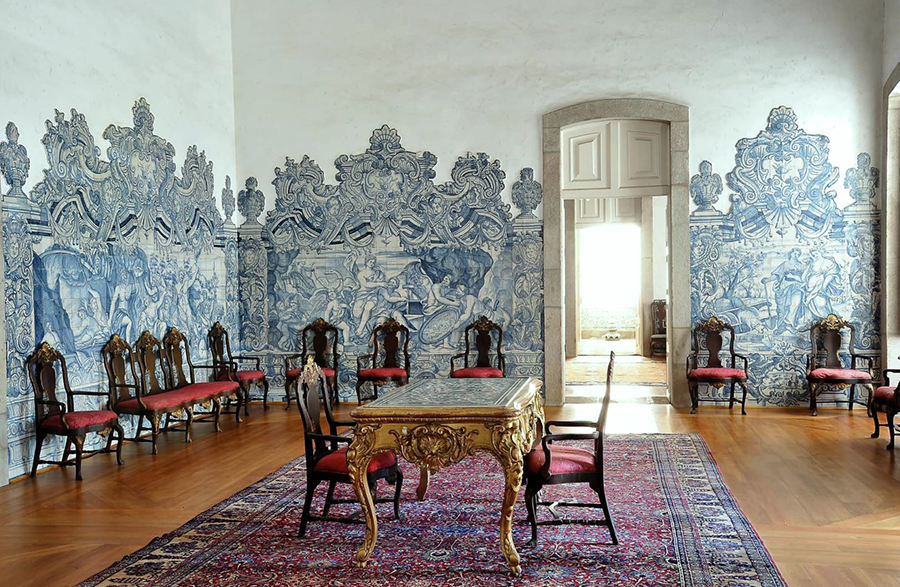 Dining table at the Palacio Anadia, or Palace of the Counts, known for its beautiful interior and Baroque style.